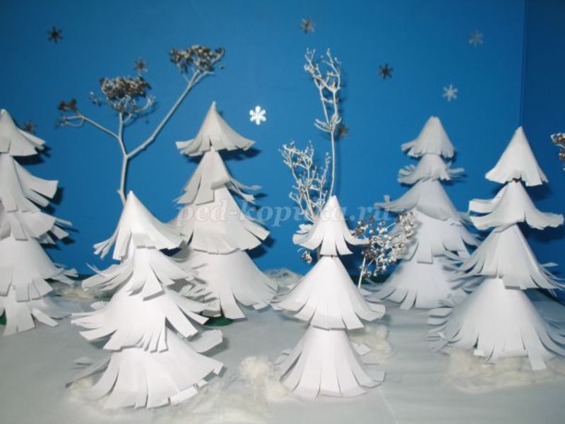 Конструирование зимнее дерево. Поделки зима для детского сада. Поделка зимний лес. Поделка зимний лес из бумаги. Зимние деревья из бумаги.